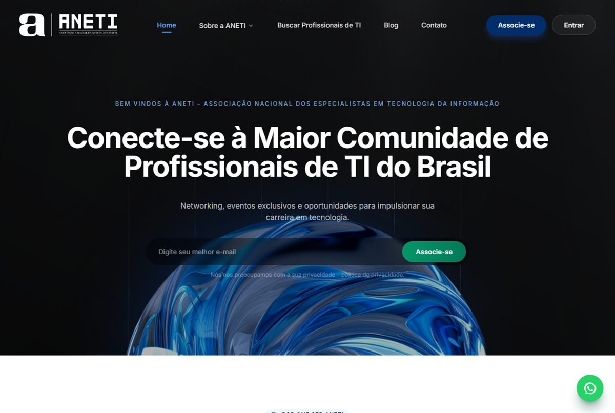 Página inicial do site de ANETI