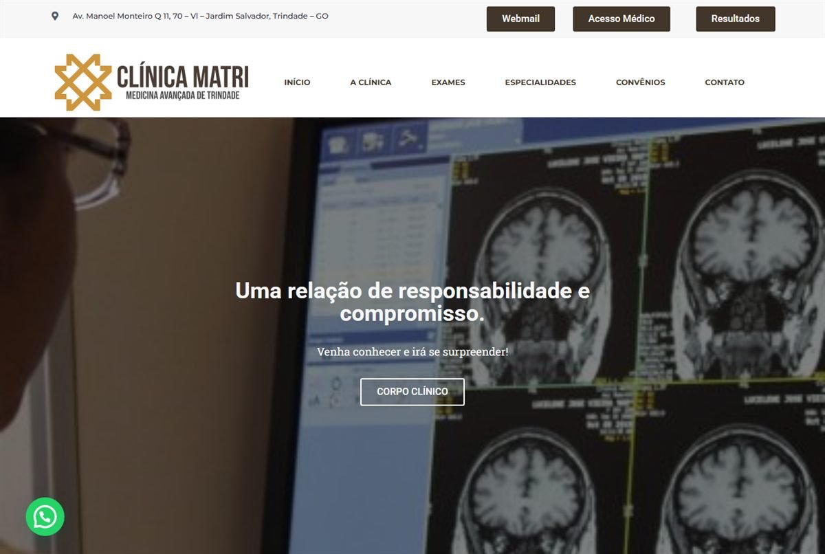 Página inicial do site de Clínica Matri