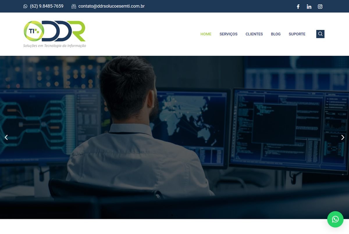 Página inicial do site de DDR Soluções em TI