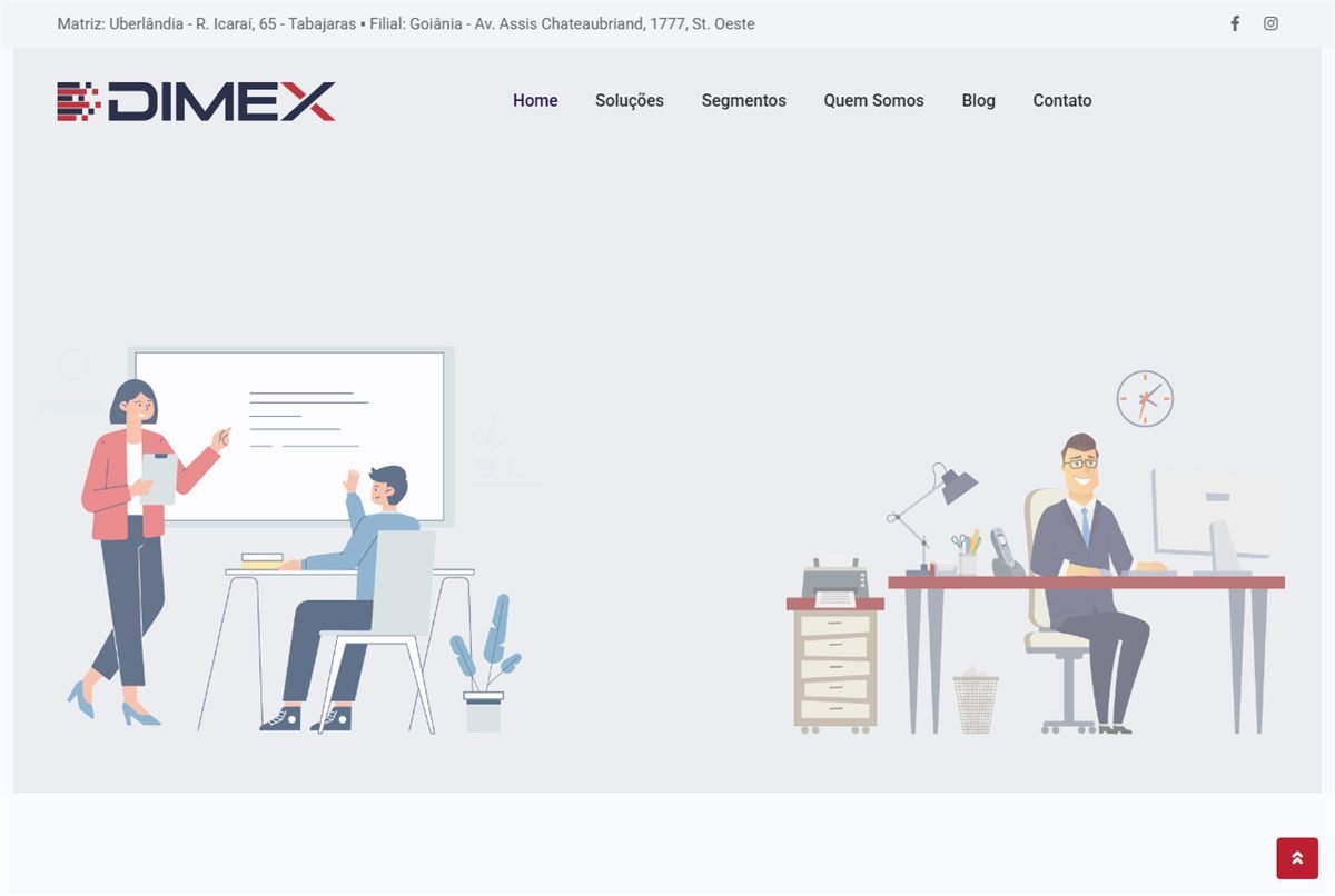 Página inicial do site de Dimex
