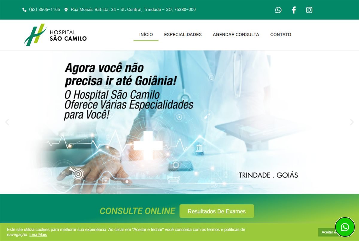 Página inicial do site de Hospital São Camilo