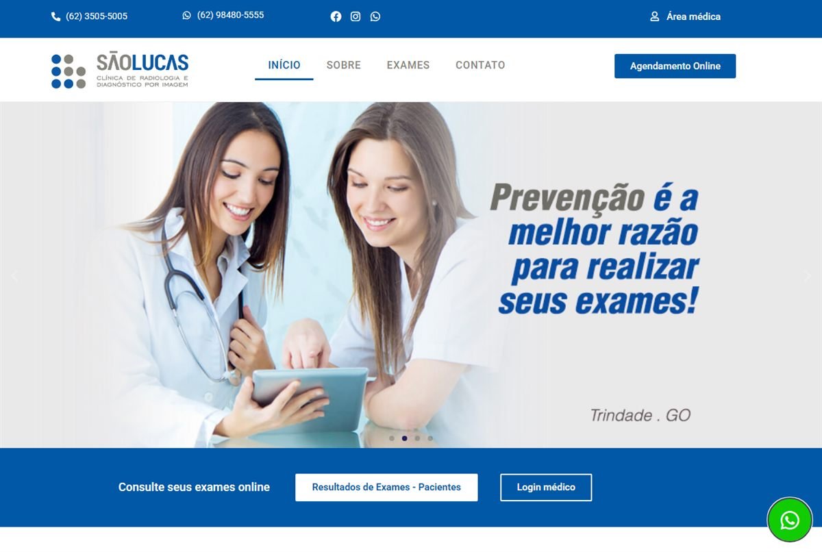 Página inicial do site de Clínica São Lucas
