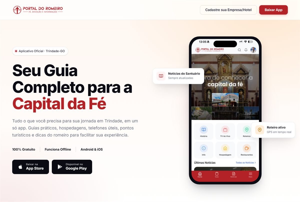 Página inicial do site de Portal do Romeiro
